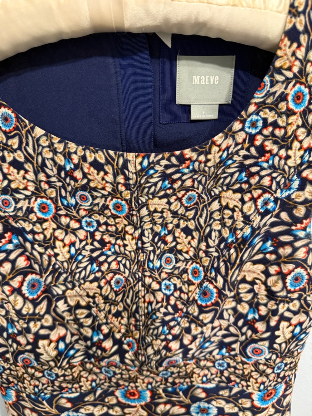 Maeve Navy Floral Mini Dress with Cream and Blue Accents - Picture 2 of 6